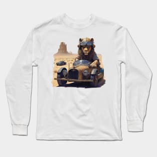 a lion racing a car across the desert Long Sleeve T-Shirt